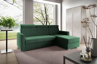 Produktbild von LIKMA Flaschengrün Ecksofa Neli L-Form 213x165 cm mit Schlaffunktion (190x125 cm) Eckcouch mit Bettkasten und Verstellbare Kopfstützen Wohnlandschaft Bettsofa mit Stauraum Polstermöbel Sofa