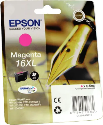 Produktbild von Epson Pen and crossword Singlepack Magenta 16XL DURABrite Ultra, High (L) Yield, Magenta, Tinte auf Pigmentbasis, 6,5 ml, 1 Stück(e), Einzelpackung