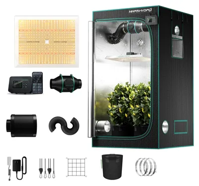 Obrázek produktu pro Kompletní sada pro pěstování rostlin - 100 x 100 x 180 cm - Sada TS - LED s plným spektrem - Stmívatelné - Systém ventilace - Filtr s aktivním uhlím