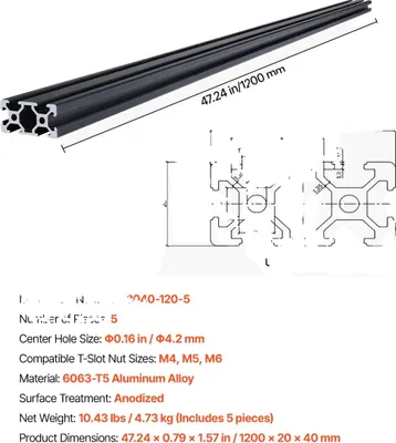 Immagine prodotto di Guida lineare, compatibilità con scanalature a T, ingegneria di precisione, 5 pezzi da 1200 mm