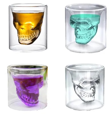 4 Totenkopfgläser aus Borosilikatglas, 75 ml, Doppelwand-Design