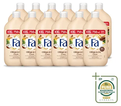 Obrázek produktu pro 12 kusů: Krémové a olejové tělové mléko a sprchový gel s kakaovým máslem a kokosovým olejem, 750 ml - balení