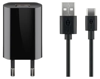 Zdjęcie produktu dla Goobay 45293 Zestaw do ładowania USB-C™ (5 W), czarny, 1 m - Zasilacz z kablem USB-C™, 1 m, czarny