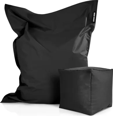 Produktbild von Green Bean® XXL Riesensitzsack 140x180cm + Hocker 40x40x40cm mit EPS-Perlen Füllung - 2er Set Sitzsack "Square+Cube" Schwarz