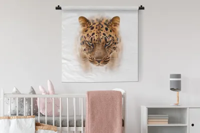 Produktbild von MuchoWow® Wandteppich Wandbehang Panther - Porträt - Weiß 90x90 cm Tapisserie Dekoration Wandtuch - Wandaufhänger