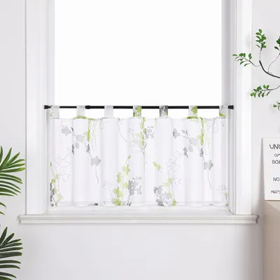 Produktbild von Joyswahl Scheibengardine mit Schlaufen Modern Küche Gardine Bistrogardine mit Blumendrucken Kurzstores  kleine Vorhang landhausstil 1 Stück, Grün H45xB120cm