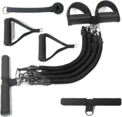 Produktbild von 4-Rohr-Pedal-Knöchelzugband für Fitness und Widerstandstraining, 11-teilig, elastisches Schaumstoff-Trainingsband mit Aufbewahrungstasche für Sit-ups, Bauch, Taille, Arme und Dehnübungen