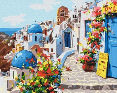 Image de Peinture par numéros MAGICAL SANTORINI, sur châssis, 40 x 50 cm, 801023908