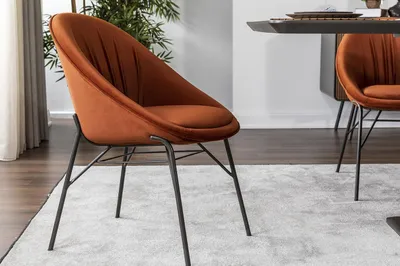 Productafbeelding van Set van zes stoelen, geschikt voor de eetkamer of keuken, met rugleuning, bekleed met oranje stof