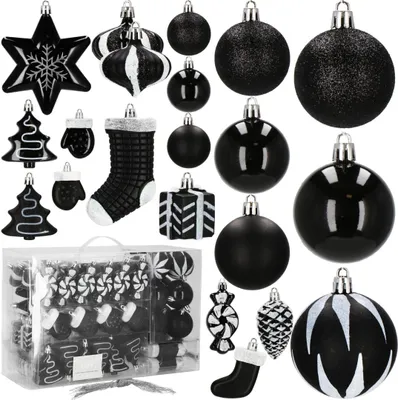 Produktbild von Weihnachtskugeln Christbaumkugeln Weihnachtsbaum Kugeln 77 Stück Dekoration - Schwarz