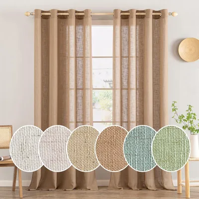 Produktbild von Transparente Leinenvorhänge mit Ösen Braun 225 x 140 cm - Set von 2 für Wohnzimmer und Schlafzimmer