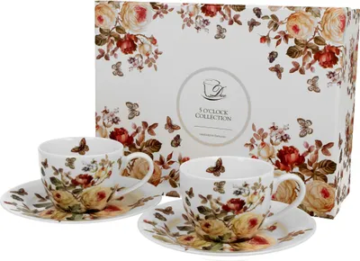 Produktbild von DUO FLORAL 2er-Set Espressotassen 90 ml ZAHRA mit Untertassen, New Bone China Porzellan