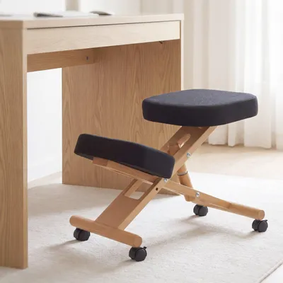 Produktbild von Kniestuhl MCW-Q46, Sitz-/Kniehocker höhenverstellbar Rollen Stoff/Textil (200g/m²) Holz  schwarz