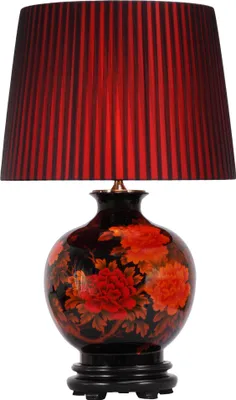 Produktbild von Fine Asianliving Chinesische Tischlampe Porzellan mit Lampenschirm E27 Orientalische Tischleuchte Keramik Nachttischlampen Schlafzimmer Wohnzimmer