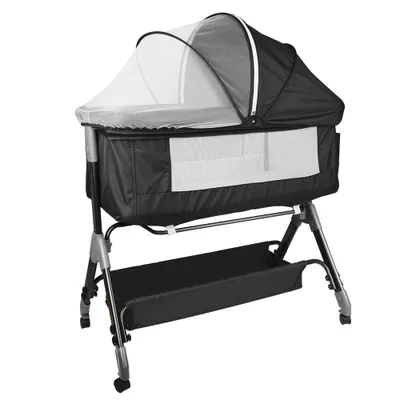 Produktbild von Beistellbett höhenverstellbar Babybett mit Rollen Moskitonetz104x52x80-92cm Schwarz