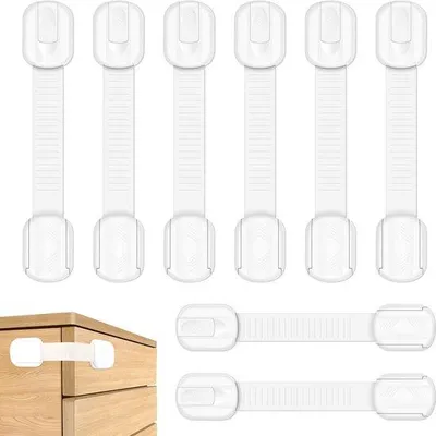 Produktbild von Ibenzoa® Kindersicherungs-Set für Schränke & Schubladen, selbstklebend, ohne Bohren, verstellbare Riemen, BPA- &