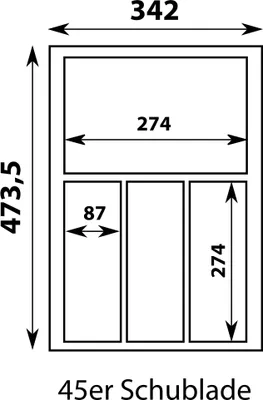Produktbild von Besteckeinsatz MOVE Silbergrau, genarbt für 45er Schublade / Maße (BxT): 342 x 473,5 mm / Besteck-Einsatz / Einsatz / Besteckkasten / Schubladeneinsatz