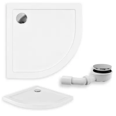 Produktbild von Duschwanne Viertelkreis 90x90x5,5 Sanitäracryl Duschtasse Glatt | Ablaufgarnitur ⌀90 mm im SET | Anti-Rutsch Duschbecken | BADLAND ARON