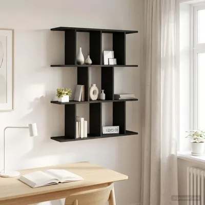Obrázok produktu pre Maison Exclusive – Nástenná polica, čierna orechová farba, 80 x 20 x 96 cm, drevotrieska