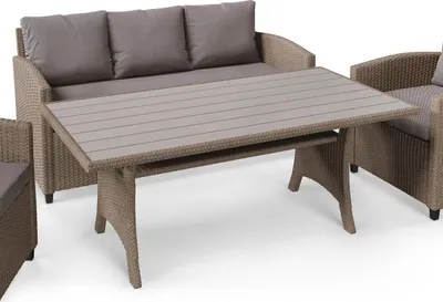 Produktbild von di volio Gartenmöbel-Set GENOVA, Terrassenmöbel Lounge Set aus Polyrattan, Essgruppe Garnitur für 7 Personen, wetterfeste & langlebige Sitzgruppe