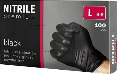 Produktbild von PREMIUM puderfreie Nitrilhandschuhe [L] 100 Stück schwarz