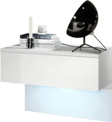 Produktbild von Vladon Nachttisch Sleep,  Germany, Nachttischschrank mit Schublade zur Wandmontage, Weiß matt/Weiß matt, inkl. LED-Beleuchtung (60 x 46 x 35 cm)