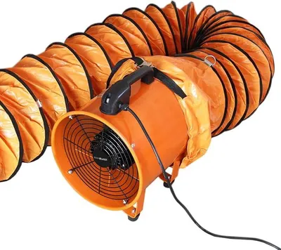 Image de Ventilateur industriel, ventilateur axial, ventilateur de chantier, soufflerie de chantier, ventilateur de chantier, système d'aspiration des poussières - 250 mm, tuyau flexible de 6 m