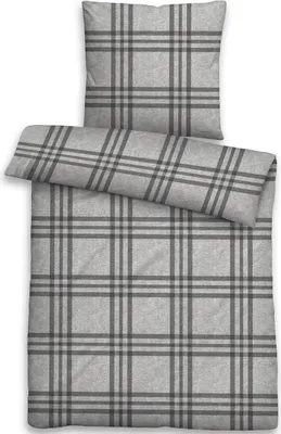 Produktbild von Biberna Melange Flanell Bettwäsche Karo sturmgrau 135x200 cm + 80x80 cm