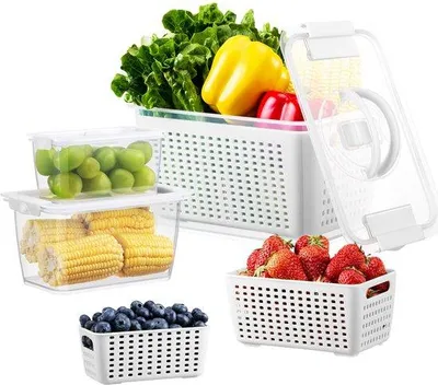 Obrázek produktu pro Chladicí box na ovoce a zeleninu, bez BPA, vhodný do myčky, se třemi přihrádkami