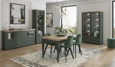 Produktbild von Esszimmer-Set HOME 4 tlg Esszimmergarnitur Grün Eiche Lefkas