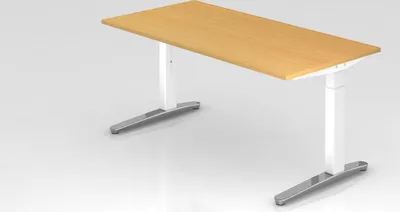 Produktbild von Schreibtisch Mika | Buche | Weißes Gestell poliert | BxT 160x80cm | Arbeitshöhe 65-85cm | höhenjustierbar, 1cm Raster | C-Fuß-Gestell | Rechteckform
