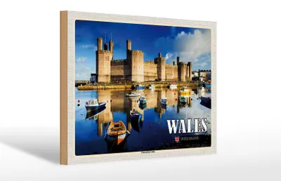 Produktbild von Holzschild Reise 30x20cm Wales United Kingdom Caernarfon Castle