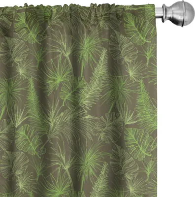 Obrázek produktu pro ABAKUHAUS Závěsy s motivem džungle, záclony, souvislý tropický vzor s obrysy listů a palem, 2 kusy 75 x 225 cm, taupe a limetkově zelená