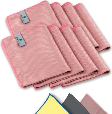 Produktbild von ELEXACLEAN Fenstertücher streifenfrei, Mikrofaser Fensterputztücher (8 Stück, 40x30 cm, rot) Premium Putztücher, ideal für Glas Bad Auto