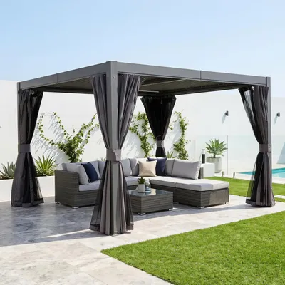 Produktbild von Pavillon 3m x 3m Lamellendach Wasserdicht Aluminium Grau