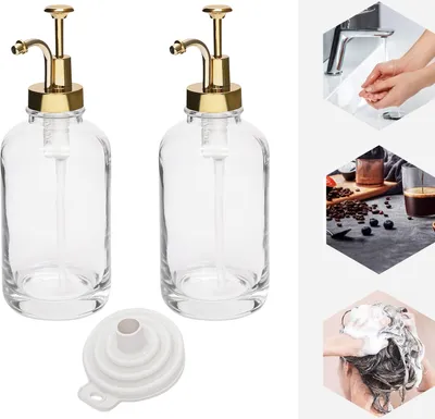 Produktbild von 2er Set Glas Pumpe Spender 500ml Kaffeesirupspender Kaffee Sirup Flaschen (Gold)