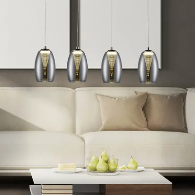 Produktbild von BRILLIANT LED Pendelleuchte Metropolis | stilvolle und elegante Deckenlampe | Chrom/Metall/Glas | rauchglas | 4-flammig | LED inkl. | 20W