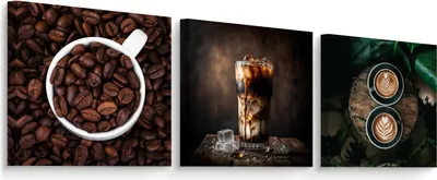 Produktbild von Leinwandbilder Set Aufhängefertig 3 Bilder KAFFEE Kaffeebohnen Küche Esszimmer 150cm x 50cm (3x 50cm x 50cm)
