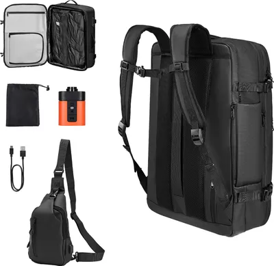 Image de SucceBuy Sac à dos extensible à compression sous vide, 80 L, avec pompe, cadenas TSA, port USB, bagage à main imperméable pour les voyages d'affaires, noir