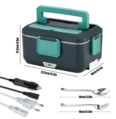 Produktbild von Elektrische Lunchbox Essenswärmer - Bento Box - 2,5 L 90 W - Edelstahleinsatz - Tragbar - EU-Stecker - Grün