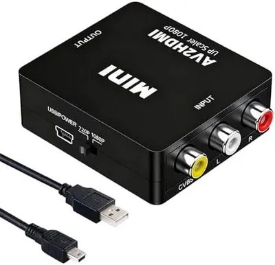 Produktbild von RCA auf HDMI Konverter, 1080P AV auf HDMI Adapter Plug-&-Play 720p/1080p@60Hz Composite CVBS Video Audio Konverter mit USB-Netzkabel für PS2/Xbox/SNES/N64/DVD/Videorecorder