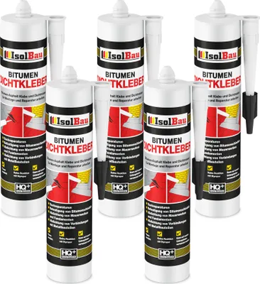 Image de Isolbau Colle bitume 5 x 310 ml Noir Mastic étanchéité toiture bardeaux réparation
