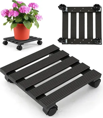 Produktbild von Izrielar 4X WPC Pflanzenroller 30cm, Blumenroller Tragkraft 80 KG, Rolluntersetzer mit Rollen, Kübelroller für Pflanzen, Blumentopf(Eckig, Grau)