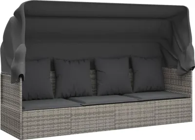 Produktbild von vidaXL Outdoor-Loungebett mit Dach und Kissen Grau Poly Rattan