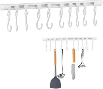 Produktbild von Selbstklebende Ophangstange mit 10 Haken für Küche und Bad