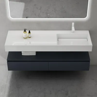 Image de doporro Meuble de Salle de Bain Gris Noir Mat Ensemble de 2 Pièces Meuble avec Lavabo 150cm Design Up avec 2 Grands Tiroirs