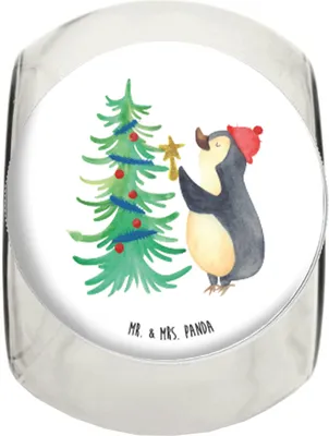Produktbild von Mr. & Mrs. Panda Teedose Pinguin Weihnachtsbaum L 870ml - Weiß - Geschenk, Weihnachten, glasbehälter, Winter, Bonboniere, Frischhaltedose, Kaffeedose, Vorratsdose Glas