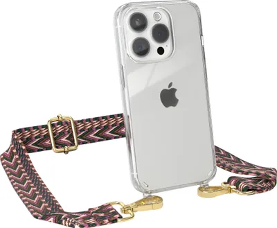 Produktbild von EAZY CASE Handykette - Verstellbarer Trageriemen kompatibel mit Apple iPhone 15 Pro, Handykordel mit transparenter Silikon-Hülle, Band in Lila