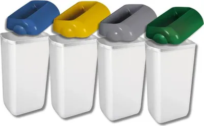 Abfalltrennung SET ''Hidden'' - 4x Marplast Mülleimer 23L Weiss + 4x Farbige Deckel