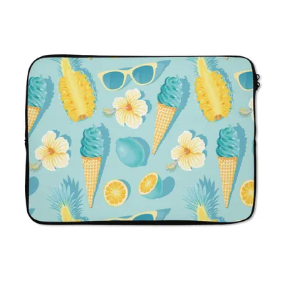 Produktbild von MuchoWow® Laptop Hülle 13 Zoll Sommer - Obst - Blumen - Blau Laptoptasche - Laptophülle - Sleeve - Rundumschutz